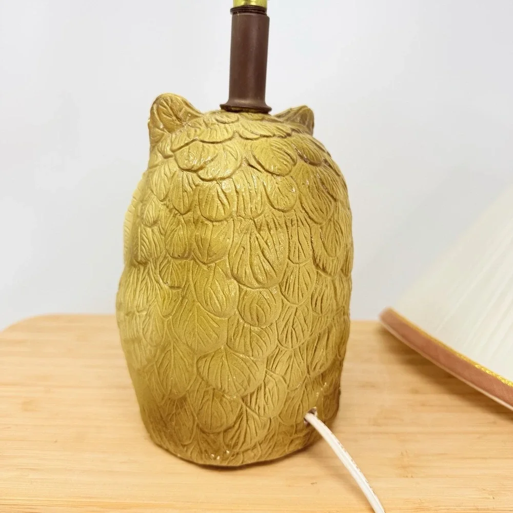 VTG MCM Textured Chalkware Figural Owl 3D Rustic Table Lamp Works Eyes 14